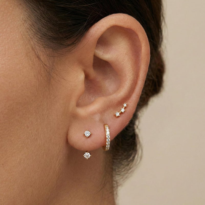 Poxtex Trendy 14K Gold Plated Earrings for Women Accessories, Stud Huggie Hoop Jacket Stack Cartilage Helix Earring Set for Multiple Piercing, Small Dainty Cute Fashion Birthstone Jewelry Gifts Set - Image 2