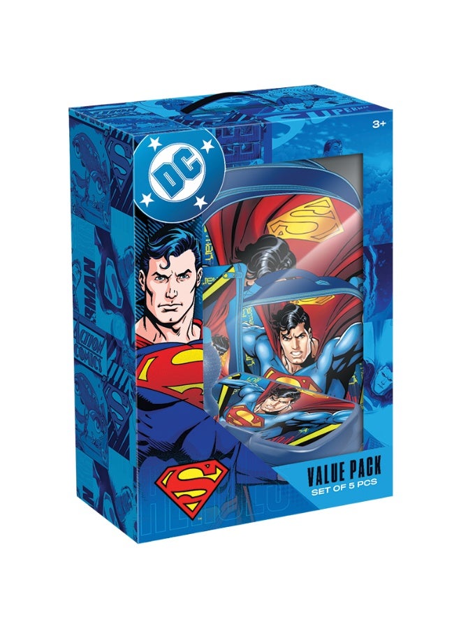 Warner Bros. DC Superman 5 in 1 Value Pack (16" Trolley Bag with Lunch Box, Lunch bag, Water Bottle and Pencil Case) - Image 4