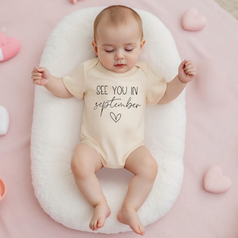Yccutest Surprise Pregnancy Announcement Baby Onesie Newborn Infant Reveal Ideas Baby Announcement Bodysuit Unisex 0-3 Months (Apricot September,Newborn) - Image 2