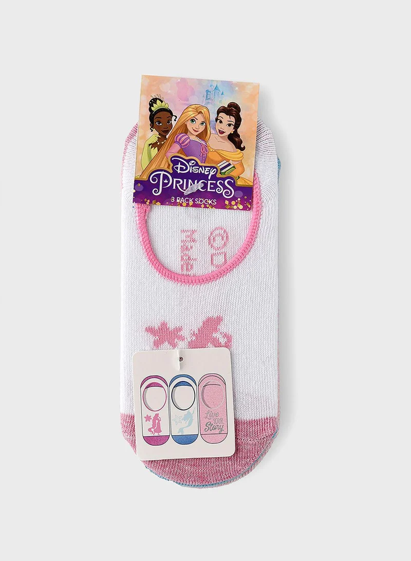 Disney Kids 3 Pack Princess No Show Socks