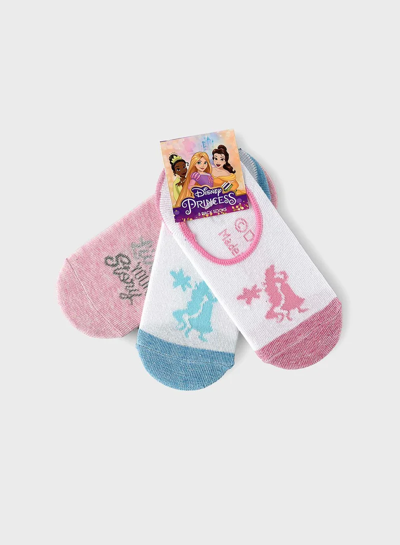Disney Kids 3 Pack Princess No Show Socks