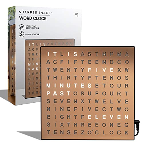 Sharper Image® LED Word Clock – 7.75" Light-Up Digital Clock for Desk & Wall| Modern Time Display Accent Clock| Unique Home Office Décor| Living Room Kitchen Bedroom| Housewarming Gift for Men & Women - Image 1