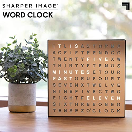 Sharper Image® LED Word Clock – 7.75" Light-Up Digital Clock for Desk & Wall| Modern Time Display Accent Clock| Unique Home Office Décor| Living Room Kitchen Bedroom| Housewarming Gift for Men & Women - Image 2