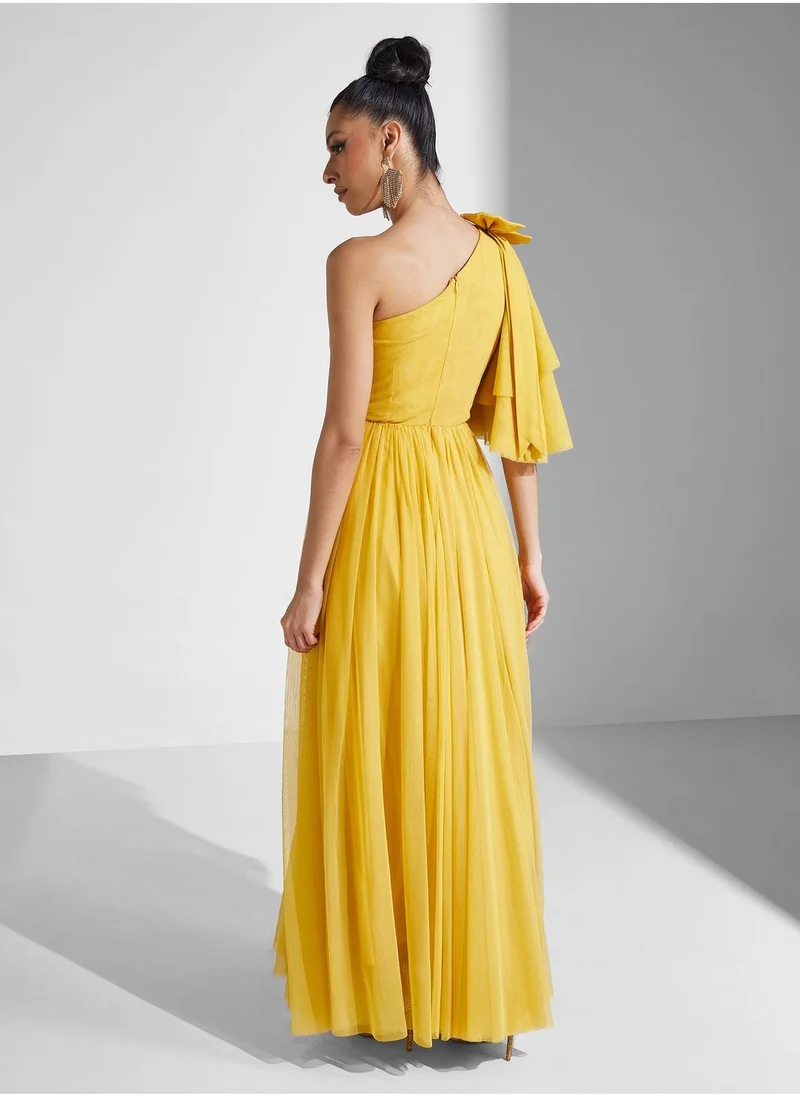 Amri One Shoulder Embroidered Ruffle Dress