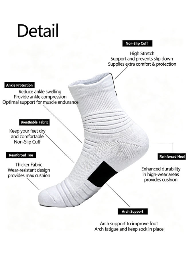Ba Love 2 Pairs Elite Basketball Compression Socks, Sports Training Socks Thickened Mid Tube Badminton Socks Running Socks for Men & Boys (Black+White) - Image 2