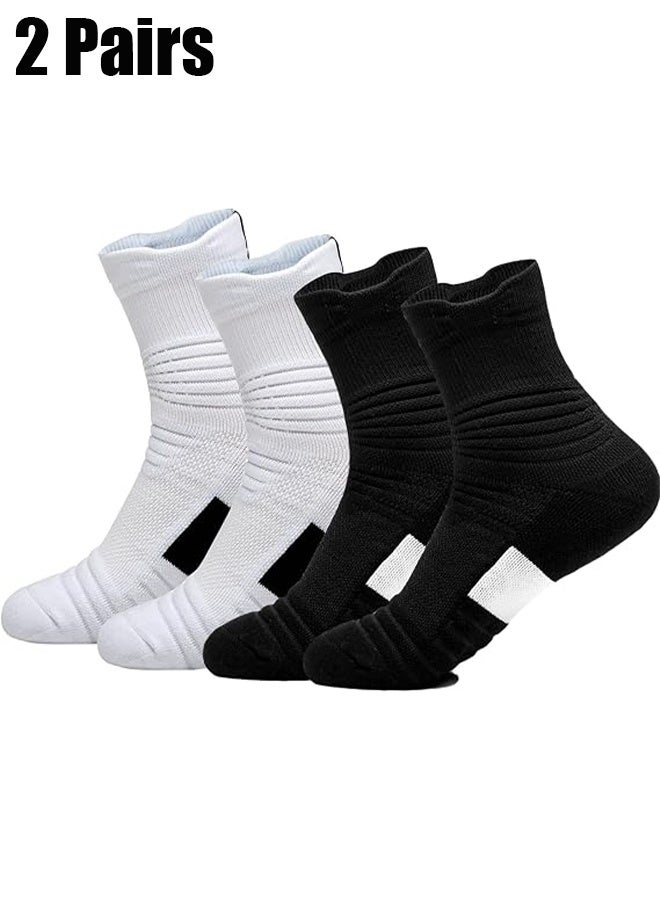 Ba Love 2 Pairs Elite Basketball Compression Socks, Sports Training Socks Thickened Mid Tube Badminton Socks Running Socks for Men & Boys (Black+White) - Image 1