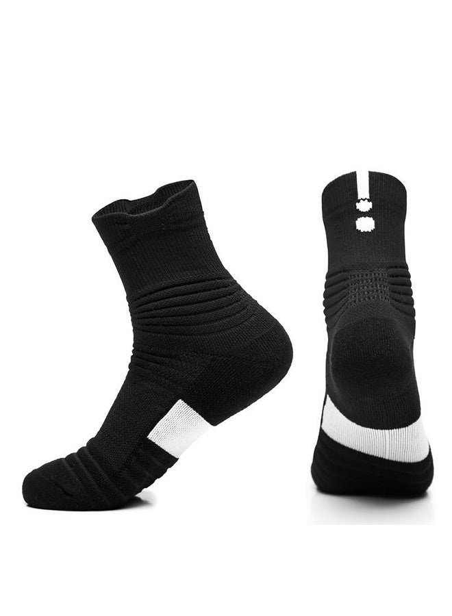 Ba Love 2 Pairs Elite Basketball Compression Socks, Sports Training Socks Thickened Mid Tube Badminton Socks Running Socks for Men & Boys (Black+White) - Image 3