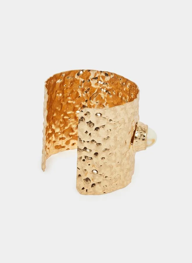 Styli  Textured Cuff Bracelet with Faux Pearl Detail for Women | Best Price UAE