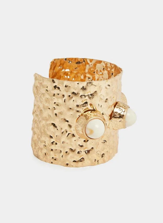 Styli  Textured Cuff Bracelet with Faux Pearl Detail for Women | Best Price UAE