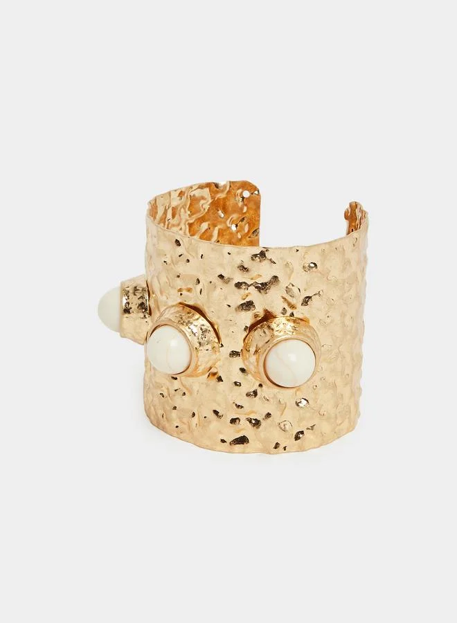 Styli  Textured Cuff Bracelet with Faux Pearl Detail for Women | Best Price UAE