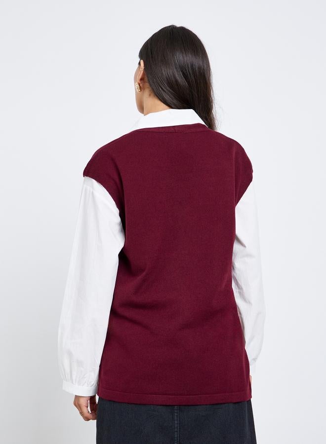 Styli Burgundy Sleeveless Knit Top With Button - Image 5