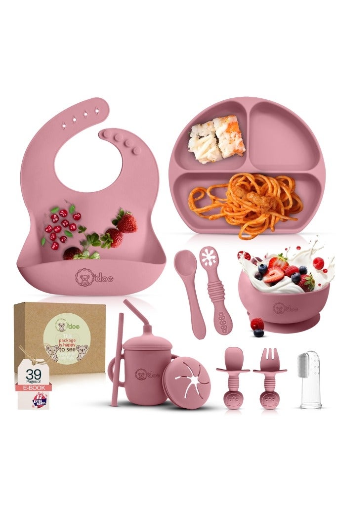 أودو لوازم تغذية الفطام للأطفال الصغار، مجموعة تغذية الطفل من O'doe | مجموعة أدوات تناول الطعام الذاتية من السيليكون مع ملاعق ومرايل ومجموعة ملاعق للأطفال الصغار | طقم لوحة | مجموعة من 11 - Image 1