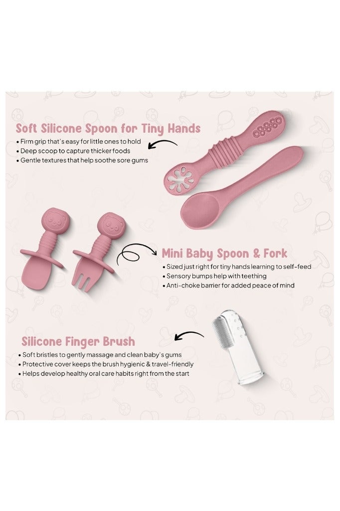أودو لوازم تغذية الفطام للأطفال الصغار، مجموعة تغذية الطفل من O'doe | مجموعة أدوات تناول الطعام الذاتية من السيليكون مع ملاعق ومرايل ومجموعة ملاعق للأطفال الصغار | طقم لوحة | مجموعة من 11 - Image 2