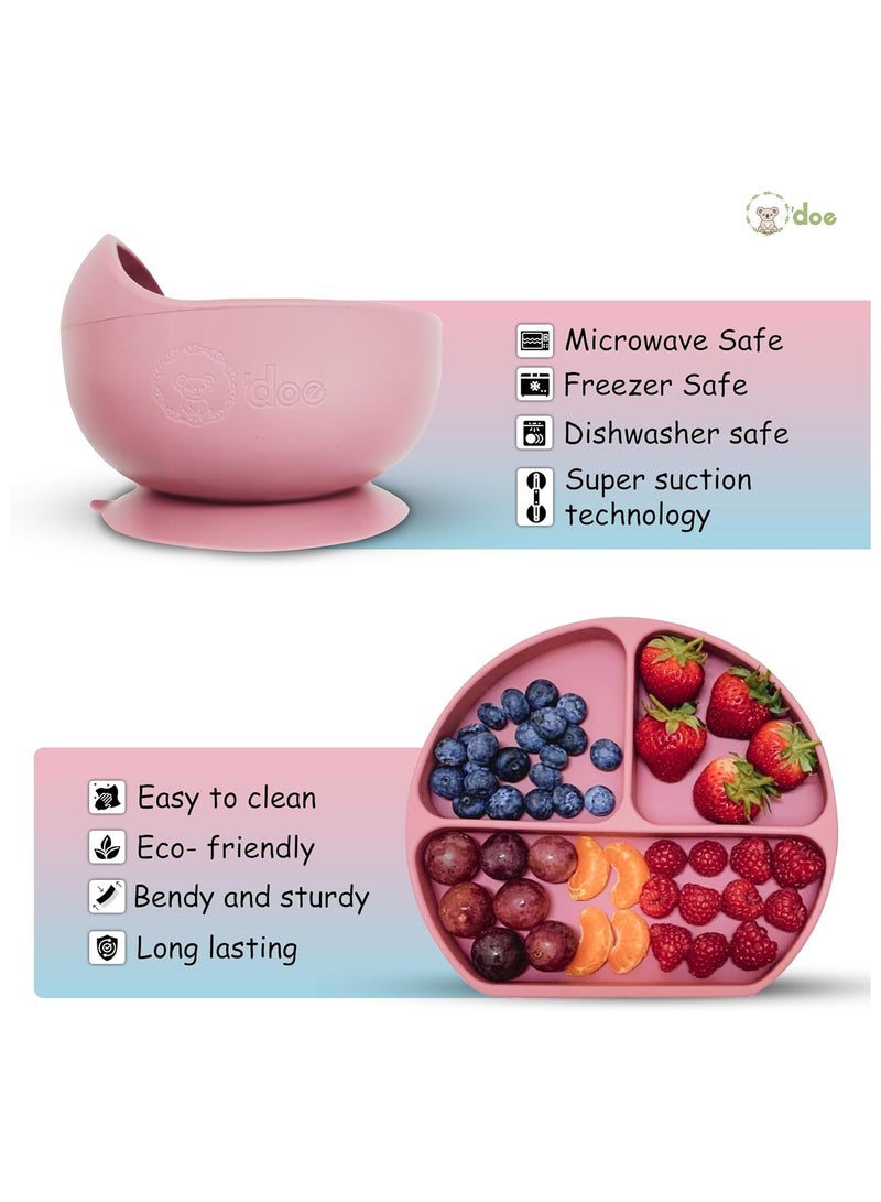 أودو لوازم تغذية الفطام للأطفال الصغار، مجموعة تغذية الطفل من O'doe | مجموعة أدوات تناول الطعام الذاتية من السيليكون مع ملاعق ومرايل ومجموعة ملاعق للأطفال الصغار | طقم لوحة | مجموعة من 11 - Image 4