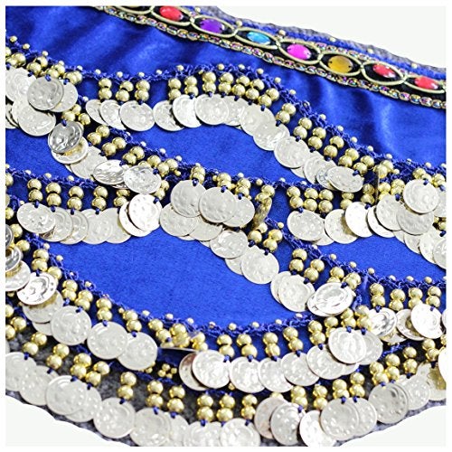 VRITRAZ Women's Velvet Belly Dance Hip Scarf Waistband Belt Skirt with Multi Color Beads and 300 Ringy Golden Coins 300 Royal - Image 4