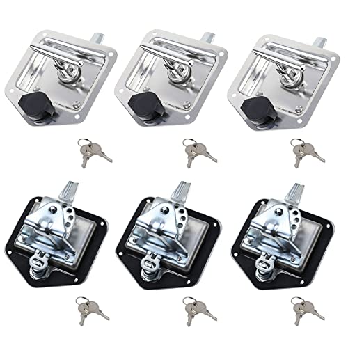 Ycsmyyds 6 Pcs Stainless Steel Car Trailer Door Latch Rv Door Tool Box Lock with Gasket T-Handle Latch with Keys 304 Stainless Steel Highly Polished - Image 1