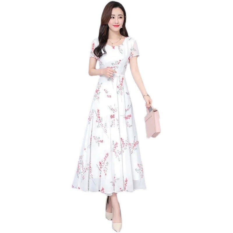 Fashion Dress Women'S 2024 Floral Short-Sleeved Mid-Length Skirt Elegant Slimming Long Skirt For Women - Image 2