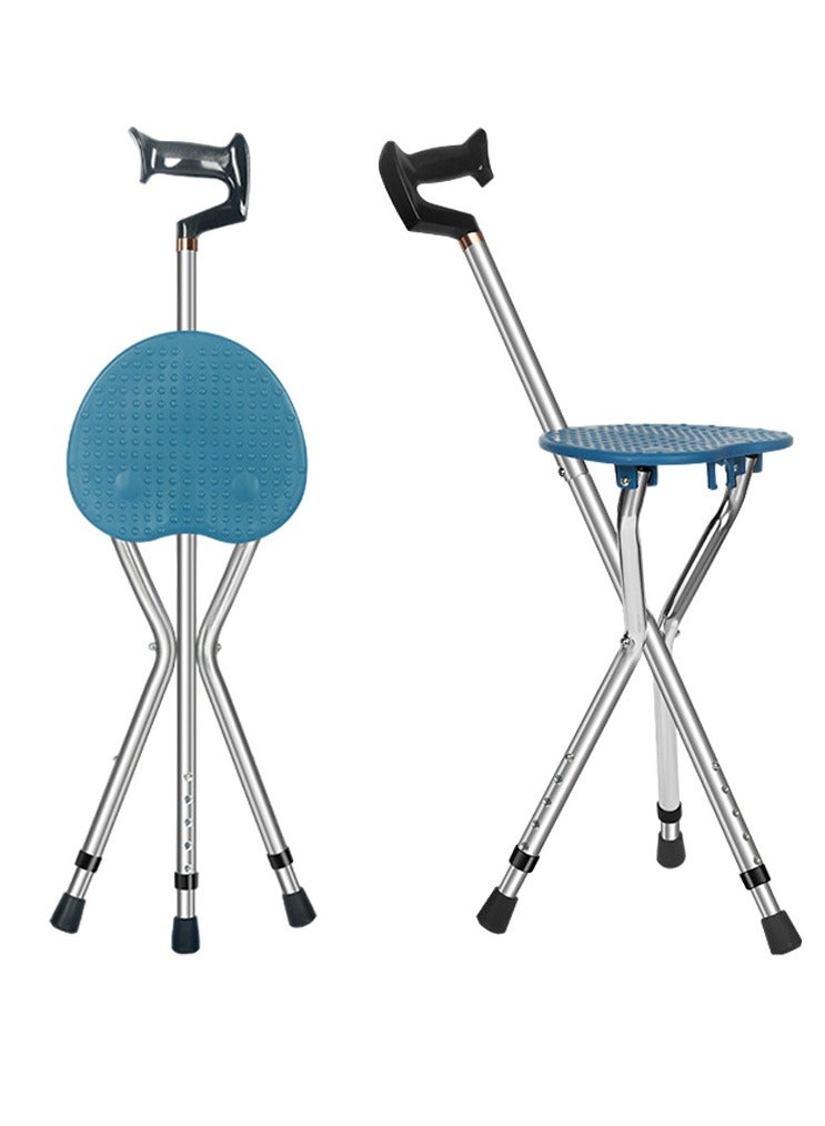 XiuWoo Folding Lightweight Adjustable Height Cane Seat 120kg Capacity Thick Aluminum Alloy Cane Stool Crutch Chair Seat 3 Legs Cane Seats Walking Stick Tall Unisex,Blue - Image 1
