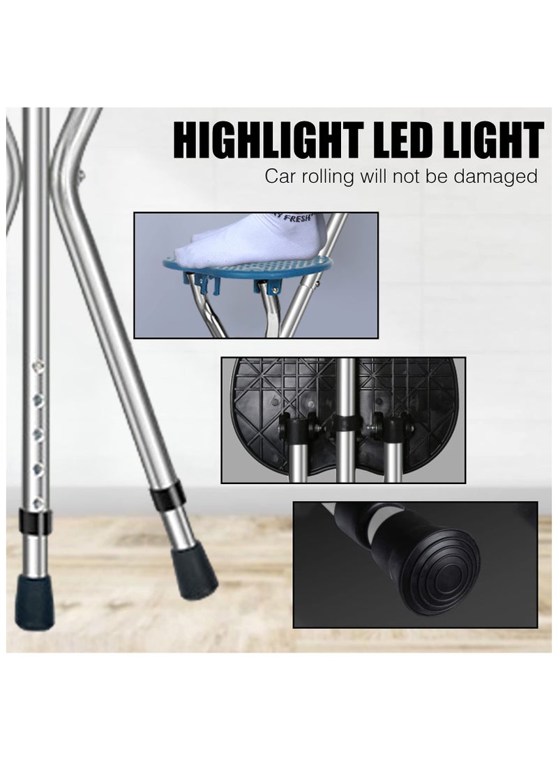 XiuWoo Folding Lightweight Adjustable Height Cane Seat 120kg Capacity Thick Aluminum Alloy Cane Stool Crutch Chair Seat 3 Legs Cane Seats Walking Stick Tall Unisex,Blue - Image 2