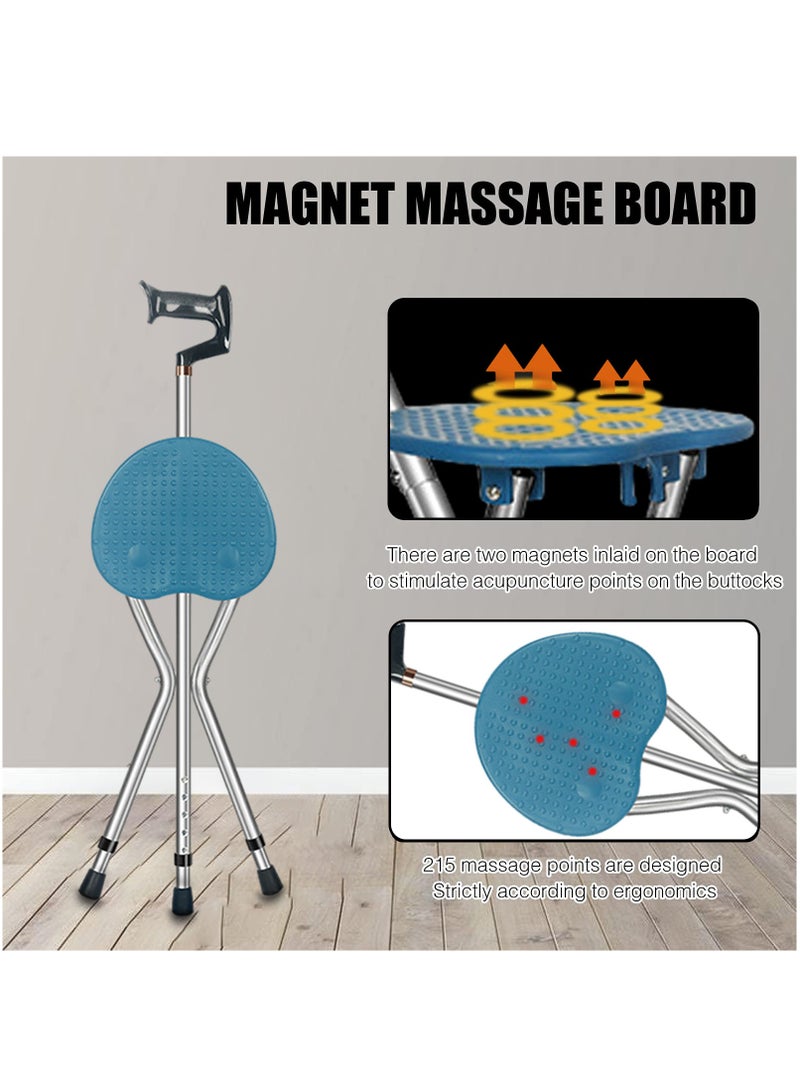 XiuWoo Folding Lightweight Adjustable Height Cane Seat 120kg Capacity Thick Aluminum Alloy Cane Stool Crutch Chair Seat 3 Legs Cane Seats Walking Stick Tall Unisex,Blue - Image 4