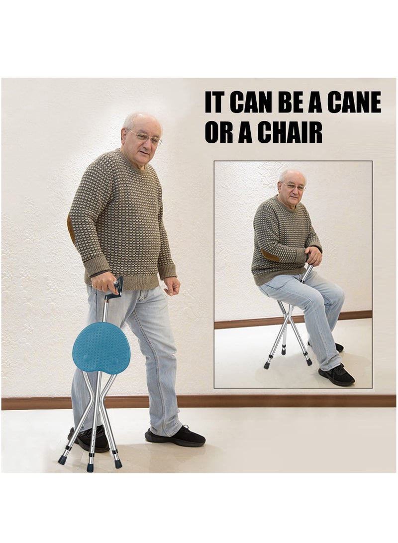 XiuWoo Folding Lightweight Adjustable Height Cane Seat 120kg Capacity Thick Aluminum Alloy Cane Stool Crutch Chair Seat 3 Legs Cane Seats Walking Stick Tall Unisex,Blue - Image 3