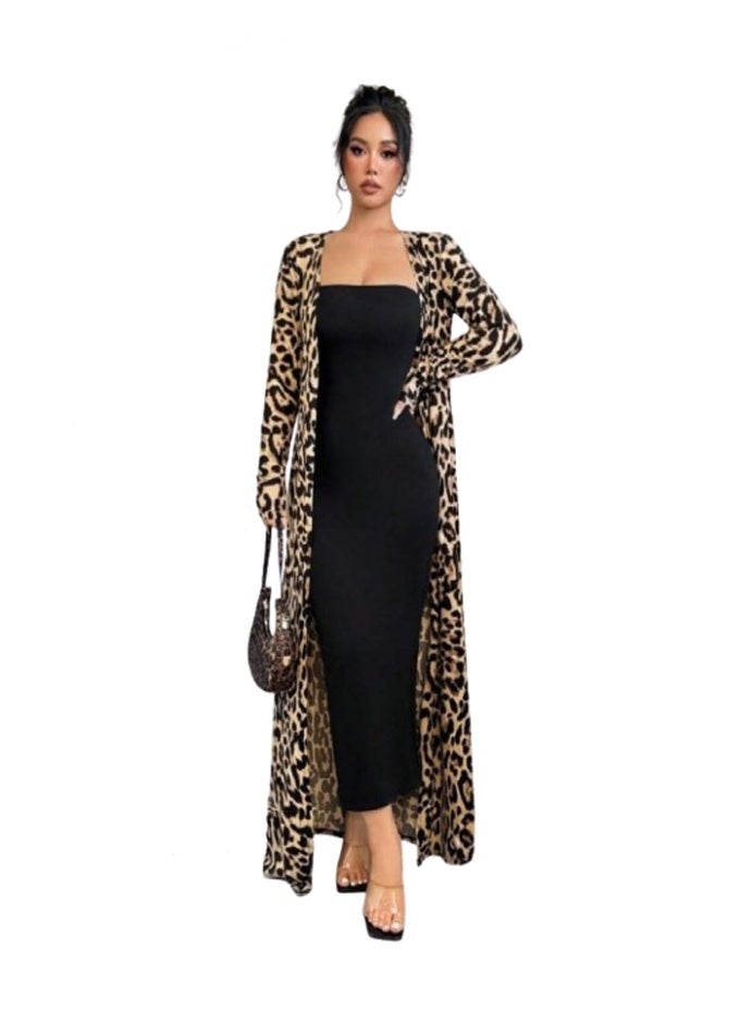 2-Piece Long Robe Shirt Set - Tiger Print - Special Size - Image 2