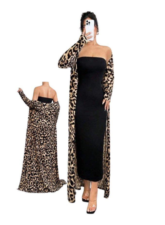 2-Piece Long Robe Shirt Set - Tiger Print - Special Size - Image 3