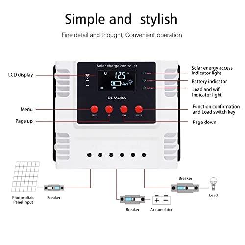 amiciSmart WiFi Solar Charge Controller, Intelligent Lithium Battery Regulator for Solar Panel LCD Display with 5V USB Port 12V/24V/48V, 1.04kW (20A) - Image 3