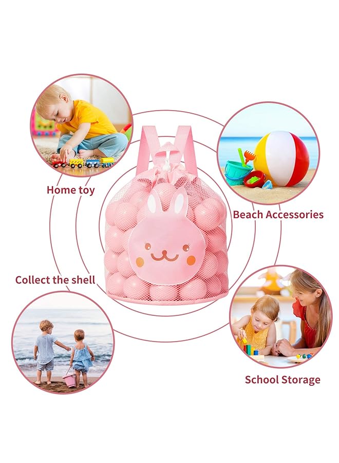 Excefore Mesh Beach Toy Bag Durable Sand Away Drawstring Beach Backpack Swim And Pool Toys Balls Storage Bags Tote Packs For Kids Storage Shell Toys Bags Pink - Image 3