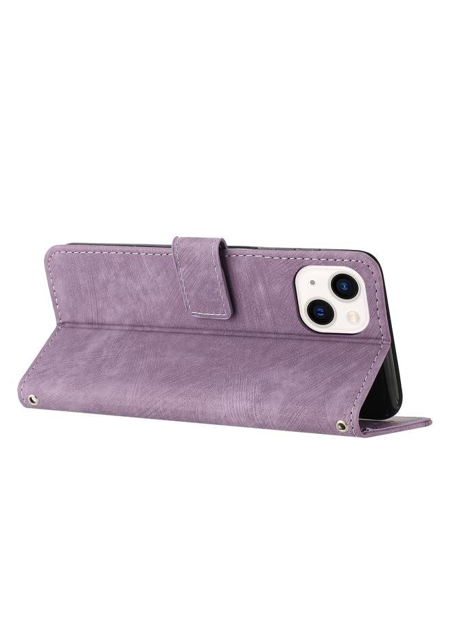 Zaboon Case For iPhone 13 mini Skin Feel Stripe Pattern Leather Phone Case with Lanyard - Image 3