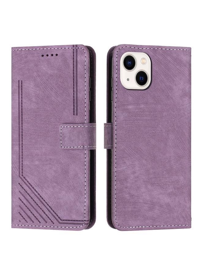 Zaboon Case For iPhone 13 mini Skin Feel Stripe Pattern Leather Phone Case with Lanyard - Image 2