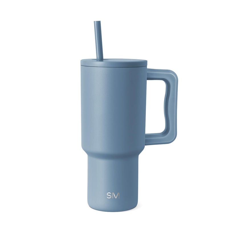 Simple Modern 30 oz Trek Tumbler with Handle and Straw Lid | Cup Holder Friendly Insulated Stainless Steel Travel Mug | Blue Dune - Image 1