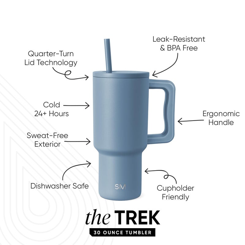 Simple Modern 30 oz Trek Tumbler with Handle and Straw Lid | Cup Holder Friendly Insulated Stainless Steel Travel Mug | Blue Dune - Image 2