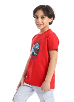 Andora Round Neck Printed Short Sleeve Boy T-shirt_Red  - Image 2