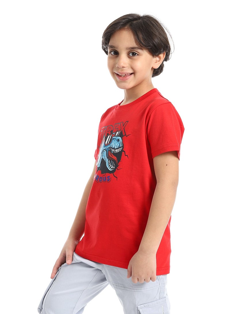 Andora Round Neck Printed Short Sleeve Boy T-shirt_Red - Image 2