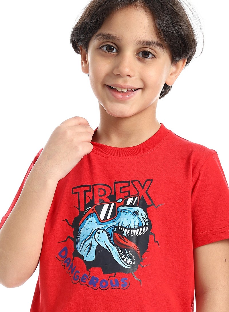 Andora Round Neck Printed Short Sleeve Boy T-shirt_Red - Image 4