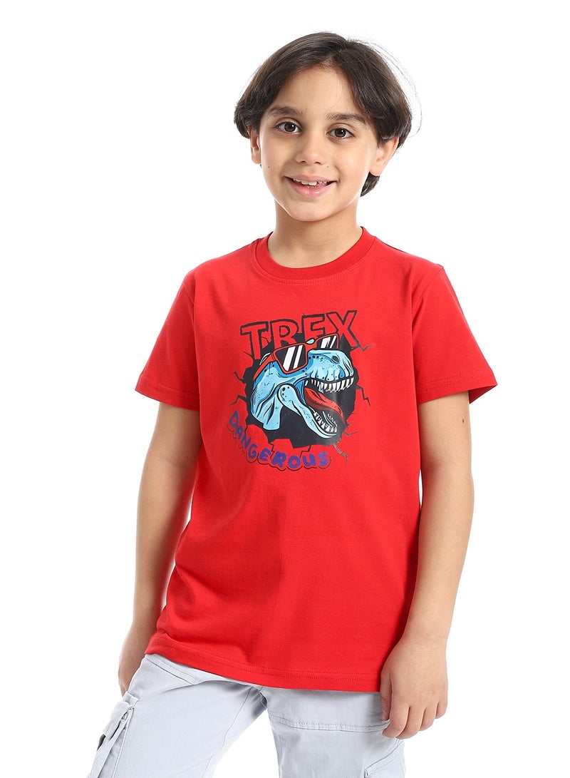 Andora Round Neck Printed Short Sleeve Boy T-shirt_Red - Image 1