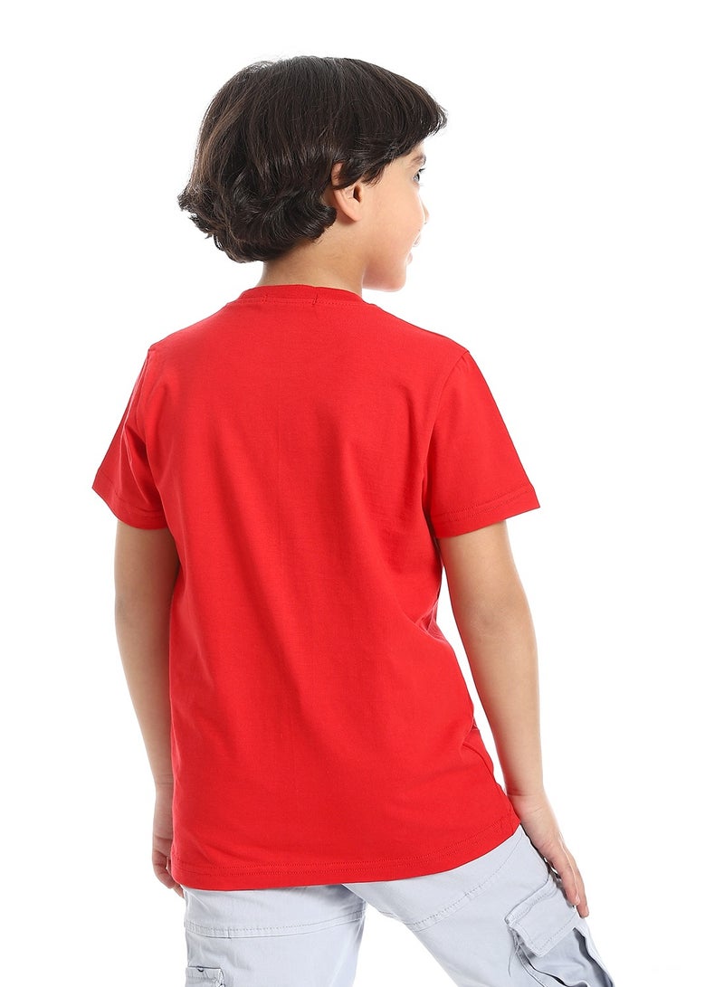 Andora Round Neck Printed Short Sleeve Boy T-shirt_Red - Image 3