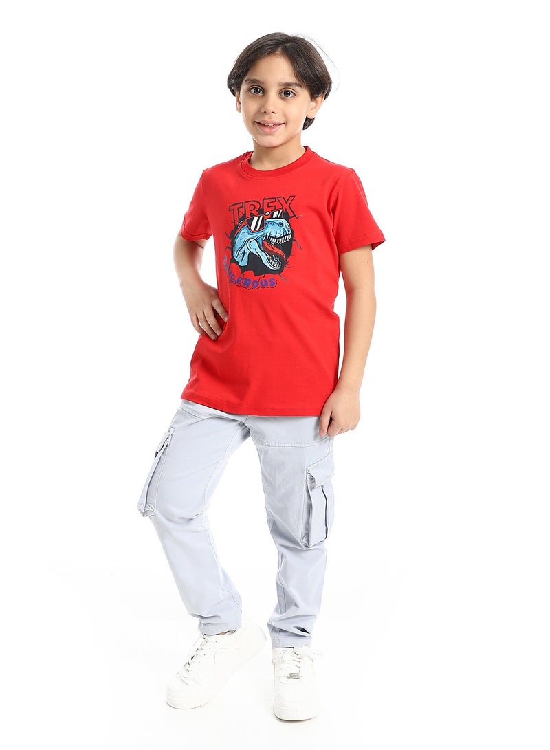 Andora Round Neck Printed Short Sleeve Boy T-shirt_Red - Image 5