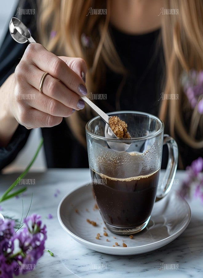 أوير ملاعق قياس قهوة من الفولاذ المقاوم للصدأ من AUEAR، ملعقة كبيرة وملعقة صغيرة، بمقبض طويل وعلامات للشاي والسكر - Image 5