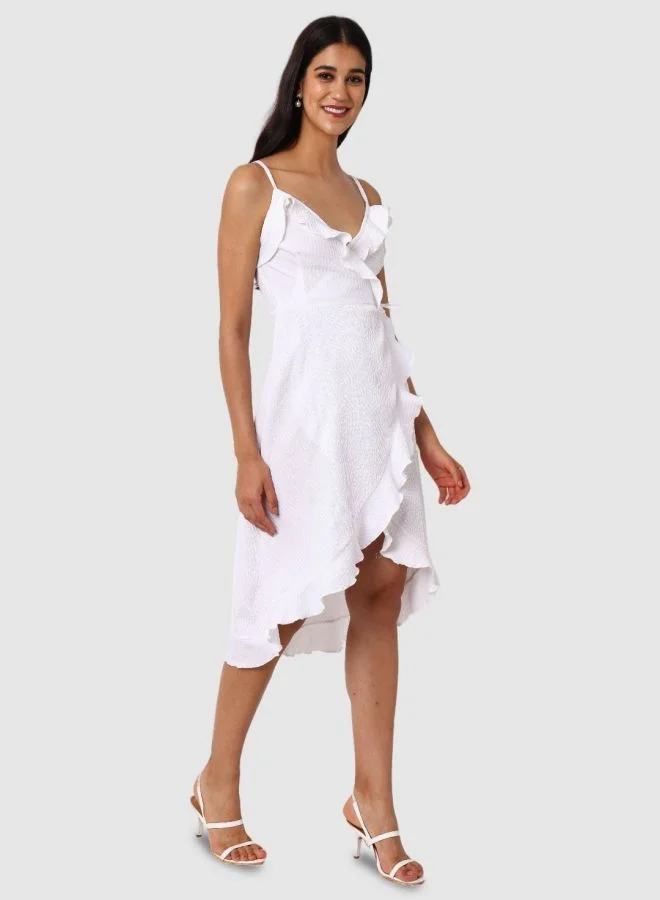 Freehand  Women Fit and Flared Textured Tie-up Neck Sleeveless Wrap Dress for Women | Best Price UAE