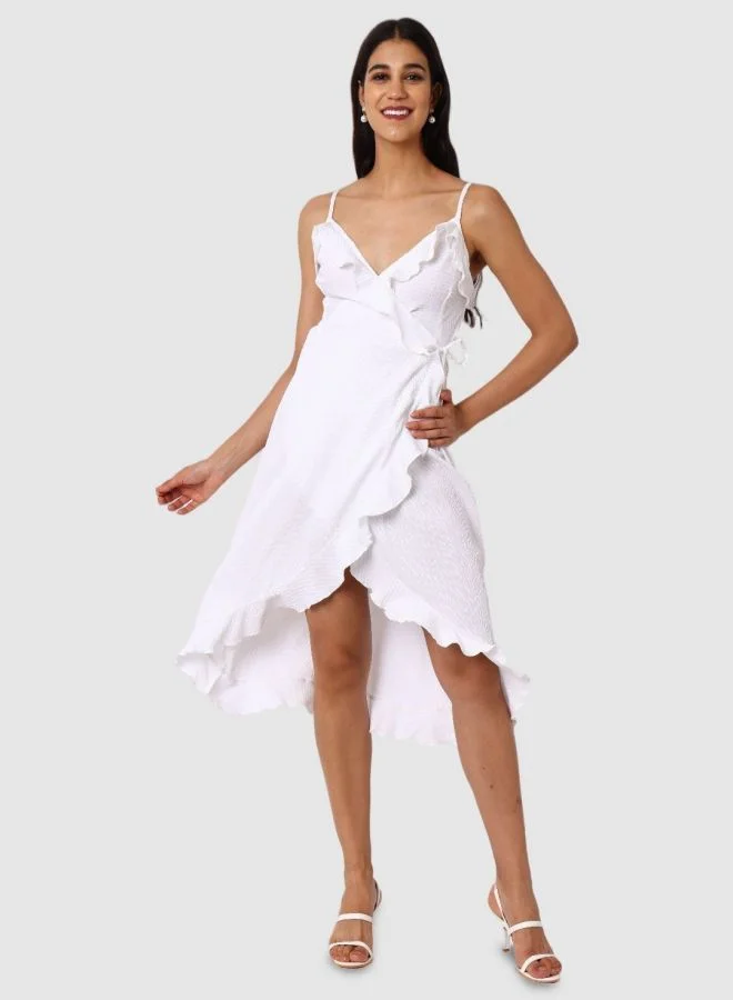 Freehand  Women Fit and Flared Textured Tie-up Neck Sleeveless Wrap Dress for Women | Best Price UAE