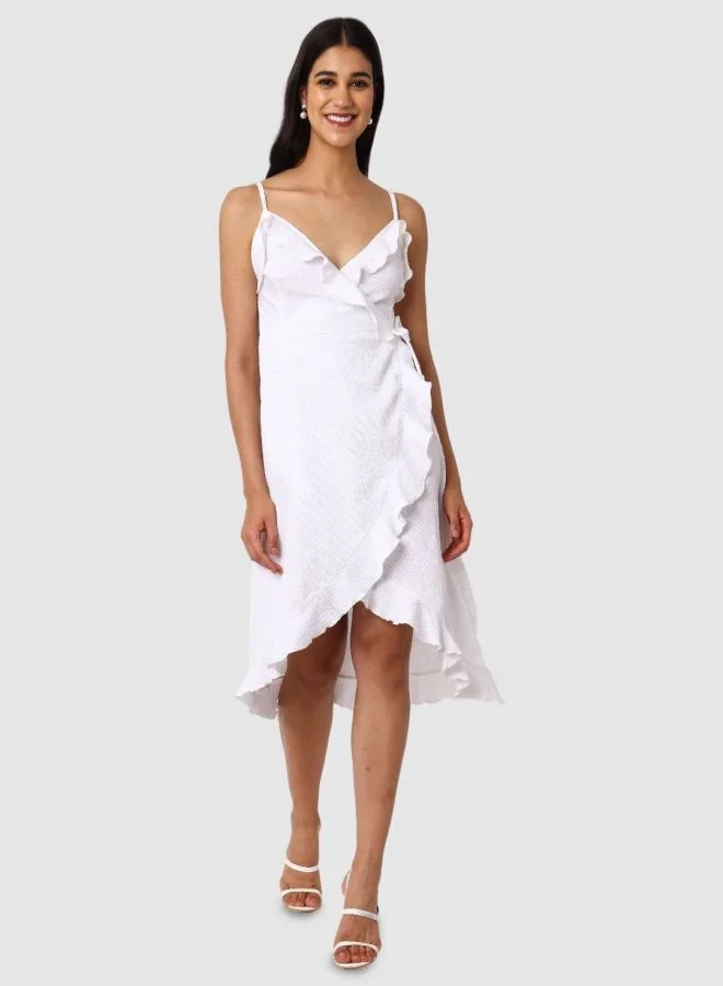 Freehand  Women Fit and Flared Textured Tie-up Neck Sleeveless Wrap Dress for Women | Best Price UAE
