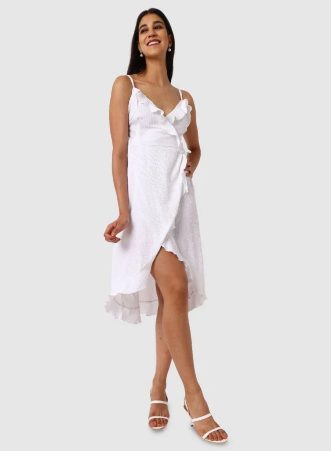 Freehand  Women Fit and Flared Textured Tie-up Neck Sleeveless Wrap Dress for Women | Best Price UAE
