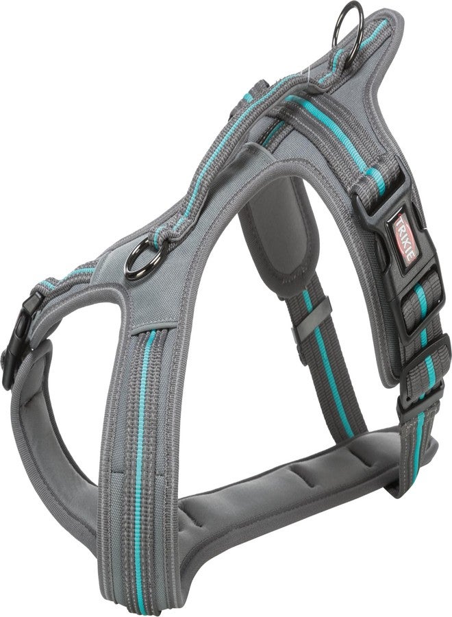 Trixie Premium Touring Harness for Dogs, Made with Fleece Padding, Adjustable, and Lightweight, Strong D-Ring Keeps The Harness and Leash in Place (M-L, Graphite/Ocean)