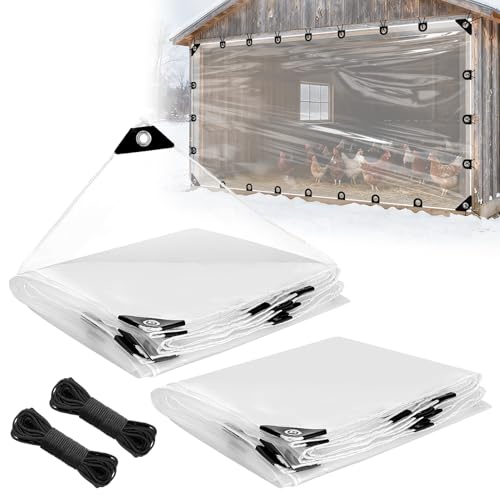 Beeplove 6.6x13ft Anti-Tear Clear Tarp Waterproof for Patio Winterizing - 2pcs Windproof Poly Tarpaulin, Heavy Duty Transparent Enclosure with Grommets for Covering Chicken Coops Greenhouse Garden Plants - Image 1