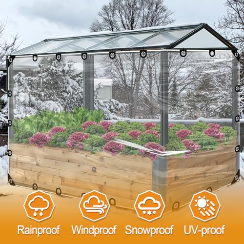 Beeplove 6.6x13ft Anti-Tear Clear Tarp Waterproof for Patio Winterizing - 2pcs Windproof Poly Tarpaulin, Heavy Duty Transparent Enclosure with Grommets for Covering Chicken Coops Greenhouse Garden Plants - Image 5