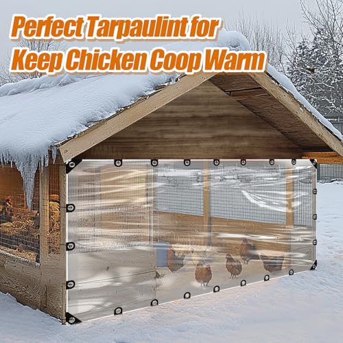 Beeplove 6.6x13ft Anti-Tear Clear Tarp Waterproof for Patio Winterizing - 2pcs Windproof Poly Tarpaulin, Heavy Duty Transparent Enclosure with Grommets for Covering Chicken Coops Greenhouse Garden Plants - Image 3