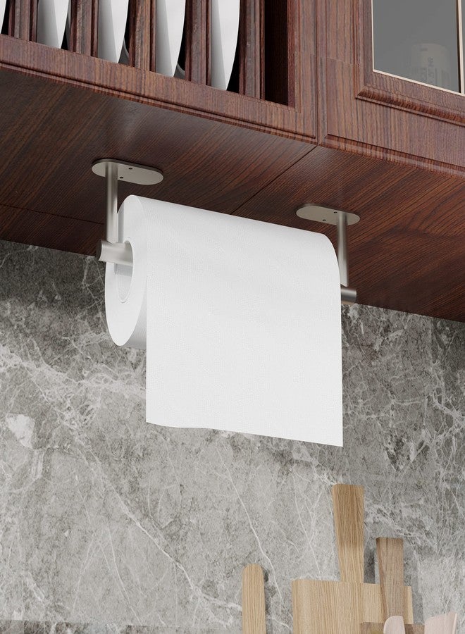 Ruacq Brushed Nickel Paper Towel Holder Self Adhesive Double Post Pivoting Round Base Under Cabinet Paper Towel Holder for Kitchen Self-Adhesive or Drill mounting - Image 2