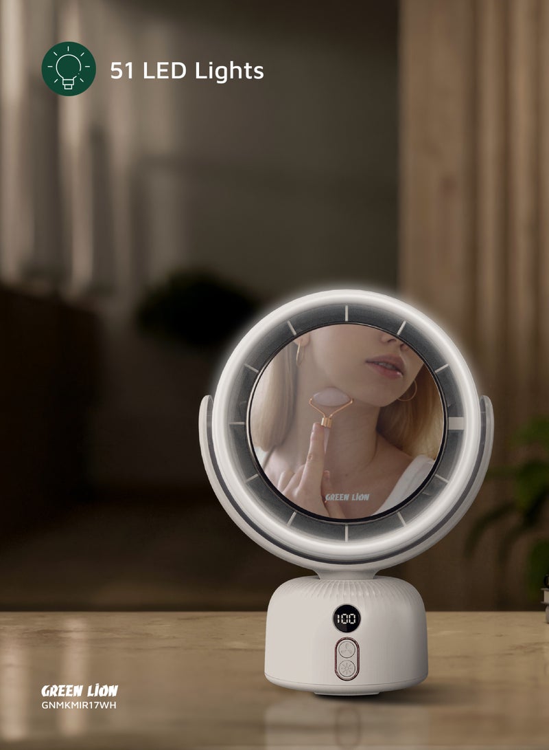 GREEN LION Portable Makeup HD Mirror Fan with Light Modes & 11H Working Time / Adjustable Fan Speed / Low Noise Level / Adjustable Rotation / Digital Display / Anti-Slip Base / Handgrip Hole - White - Image 5